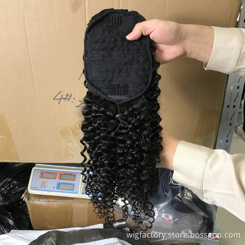 Clip in 100 human jerry curl ponytail, natural black kinky curl ponytail, brazilian remy 3b curly ponytail human hair